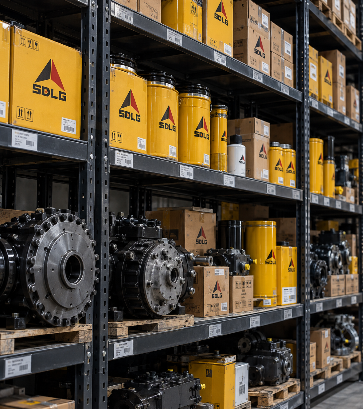 Stocked equipment parts and lubricant shelves